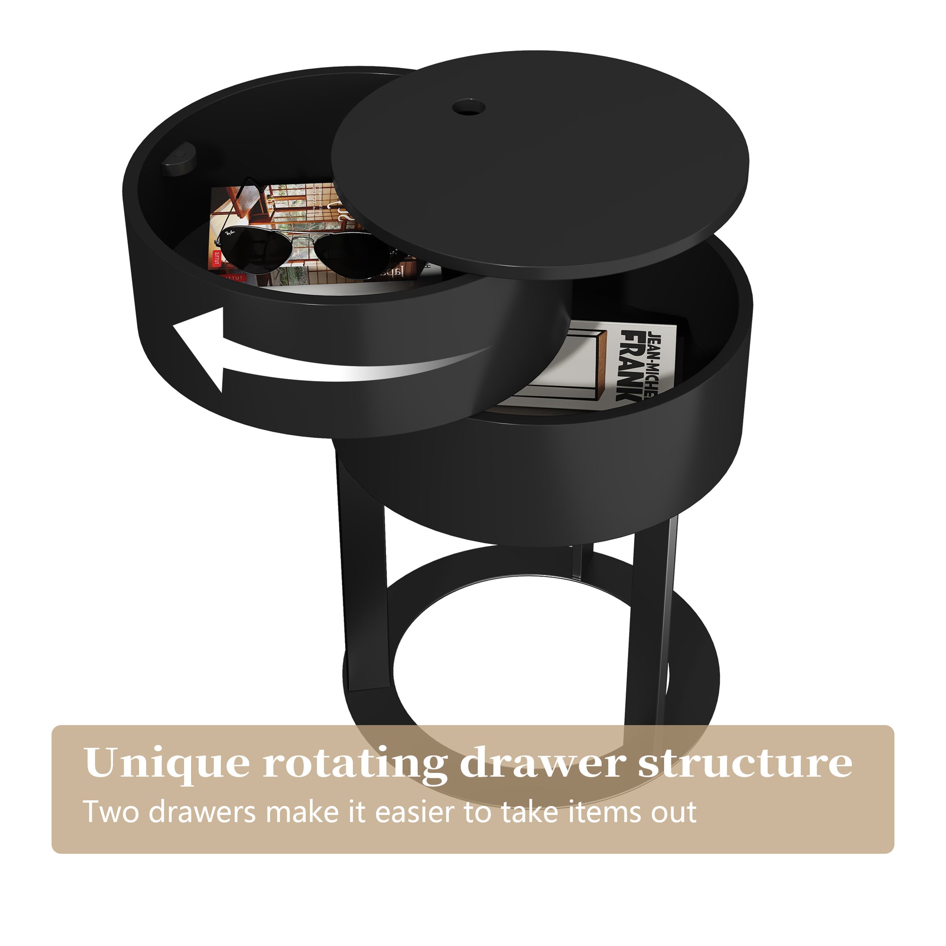 CBJCBJ Modern Round Nightstand with Drawer, 14.2" Bedside Table for Bedroom,Black