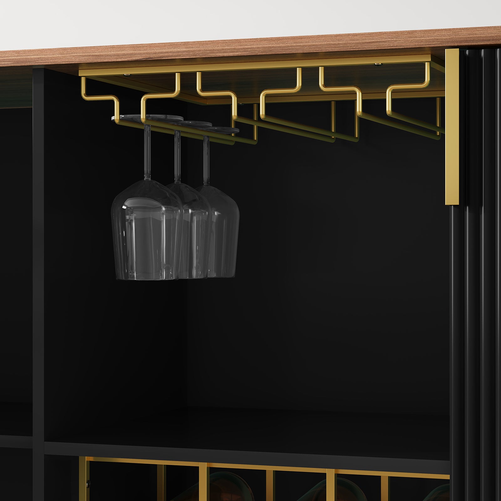 CBJCBJ 47" Modern Storage Wine Bar Cabinet with Cup Holder and Wine Rack for Dining, Black