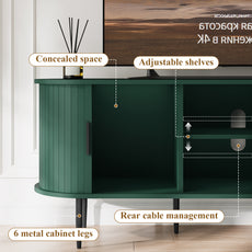 HLR 55" Green TV Stand for 65" TV, Wood Entertainment Center with 2 Sliding Tambour Doors Storage, Mid-Century