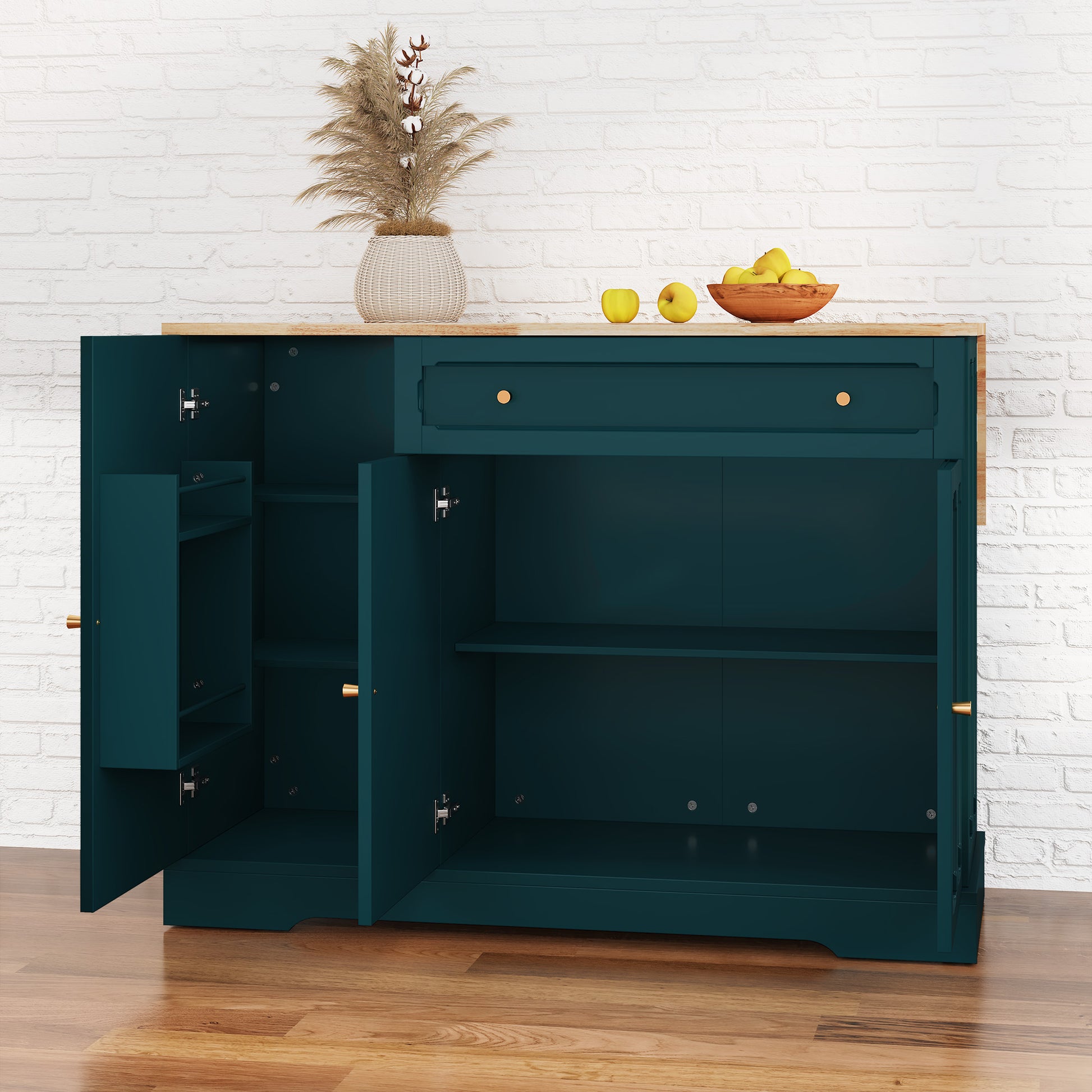 CBJCBJ 47.2" Modern Rolling Kitchen Island with Drop Leaf, Kitchen Cart with Storage, Green