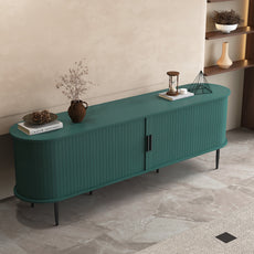 HLR 70" TV Stand for 75" TV, Wood Entertainment Center with Storage and Shelves, 2 Sliding Tambour Doors, Mid-Century Modern, Green