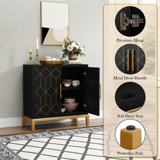 HLR 30.7"W Black Accent Cabinet with 2 Doors, Entryway Cabinet with Gold Trim, Modern Buffet Sideboards