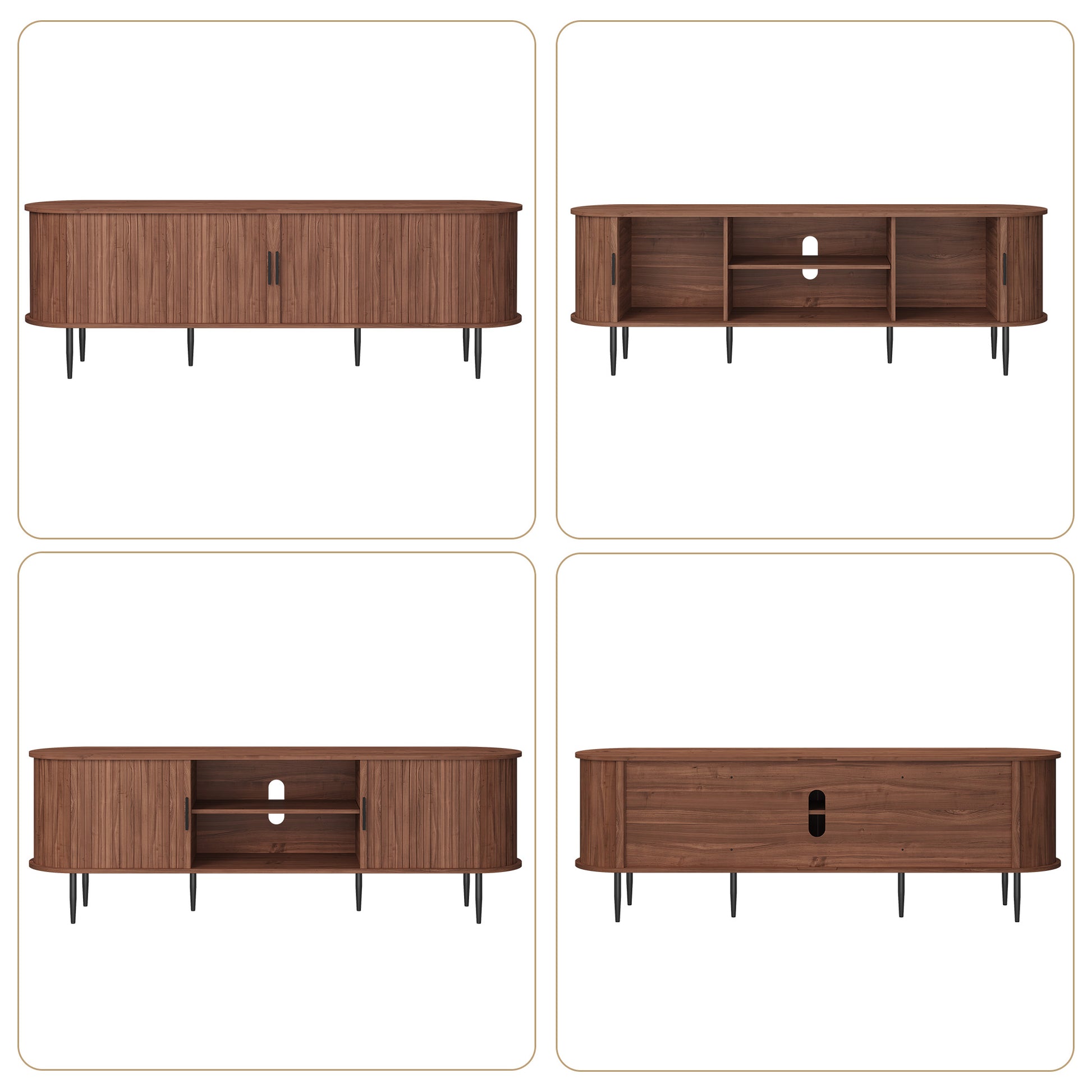 CBJCBJ 70" Modern Tambour Door TV Stand up to 80" TVs, Entertainment Center with Storage, Fluted Television Consoles for Living Room（Brown）