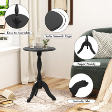 HLR Round Small End Table Wooden Side Table Pedestal Side Table,Vintage Accent Tables Nightstand, Black