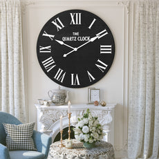 CBJCBJ 35.5” Farmhouse Large Shiplap Round Wall Clock with Roman Numeral for Living Room Decor, Black