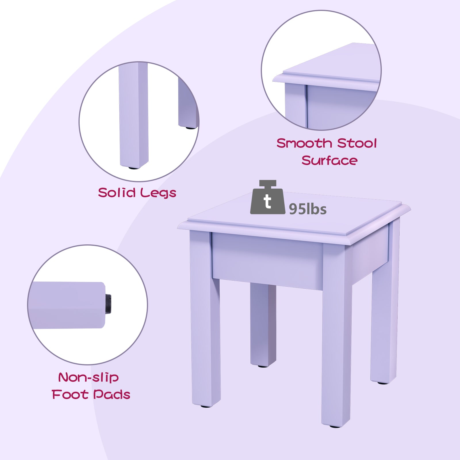 CBJCBJ Kids Vanity Set with Mirror and Stool（Detachable Top）, Wooden 2 in 1 Princess Makeup Desk Dressing Table,Purple