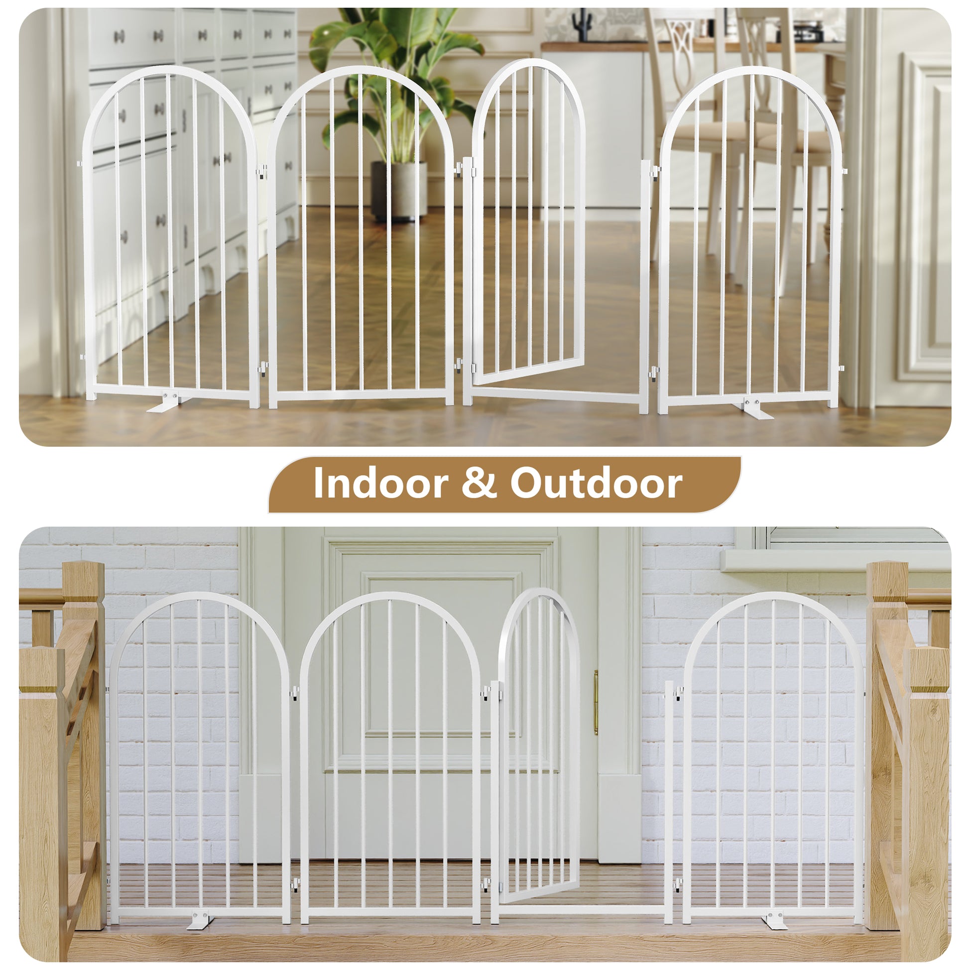 CBJCBJ Indoor Pet Gate, 4 Panel Folding Dog Gate , 32"H Freestanding Metal Pet Fence for Cats and Dogs ,White