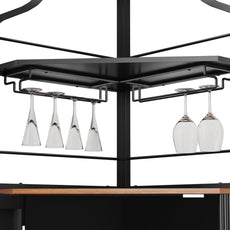 HLR Corner Coffee Bar Cabinet with LED Strip, 4-Tiers Modern Tall Liquor Cabinet with Wine Rack for Dining Room