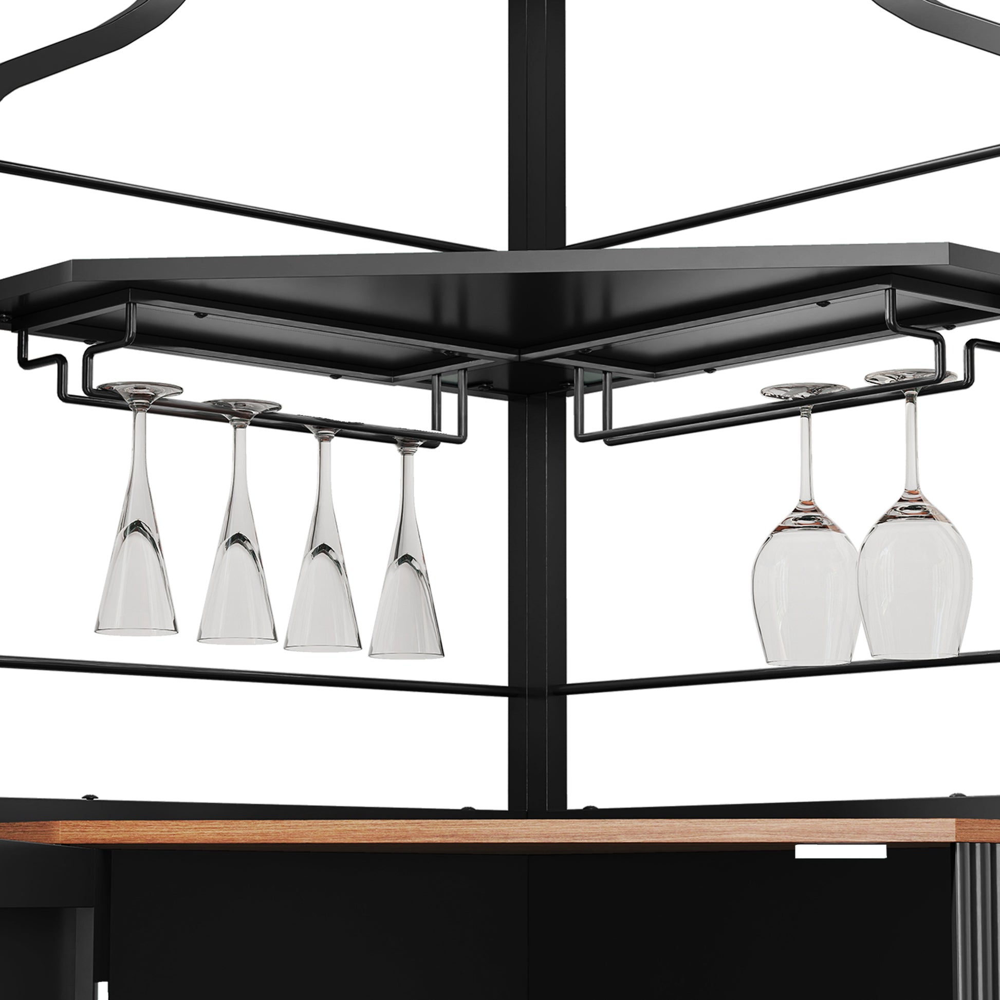 HLR Corner Coffee Bar Cabinet with LED Strip, 4-Tiers Modern Tall Liquor Cabinet with Wine Rack for Dining Room