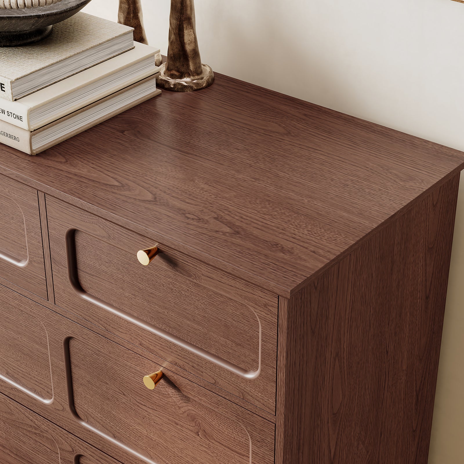 CBJCBJ 31.5" 5 Drawers Dressers, Large Floor Mid-Century Chest of Drawers for Bedroom, Hallway, Brown