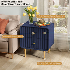 CBJCBJ Modern Bedroom Nightstand Set of 2, 20-Inch Wood Bedside Table with 2 Drawers and Gold Handles