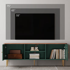HLR 67 In Fluted TV Stand for TVs Up to 75 Inch, Mid Century Modern Entertainment Center with Storage, Green