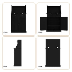 HLR 54" Kitchen Pantry Cabinet with Door & Shelves, Sideboard Buffet Cabinet with Microwave Stand for Dining Room, Black