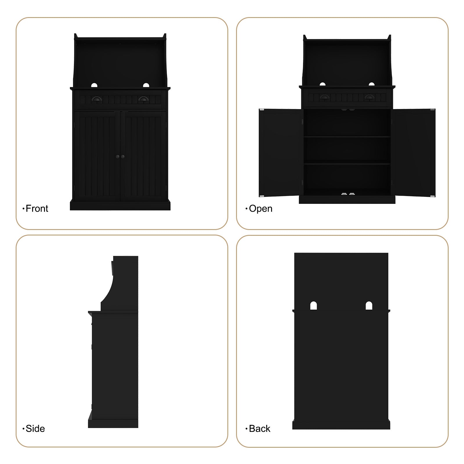 HLR 54" Kitchen Pantry Cabinet with Door & Shelves, Sideboard Buffet Cabinet with Microwave Stand for Dining Room, Black