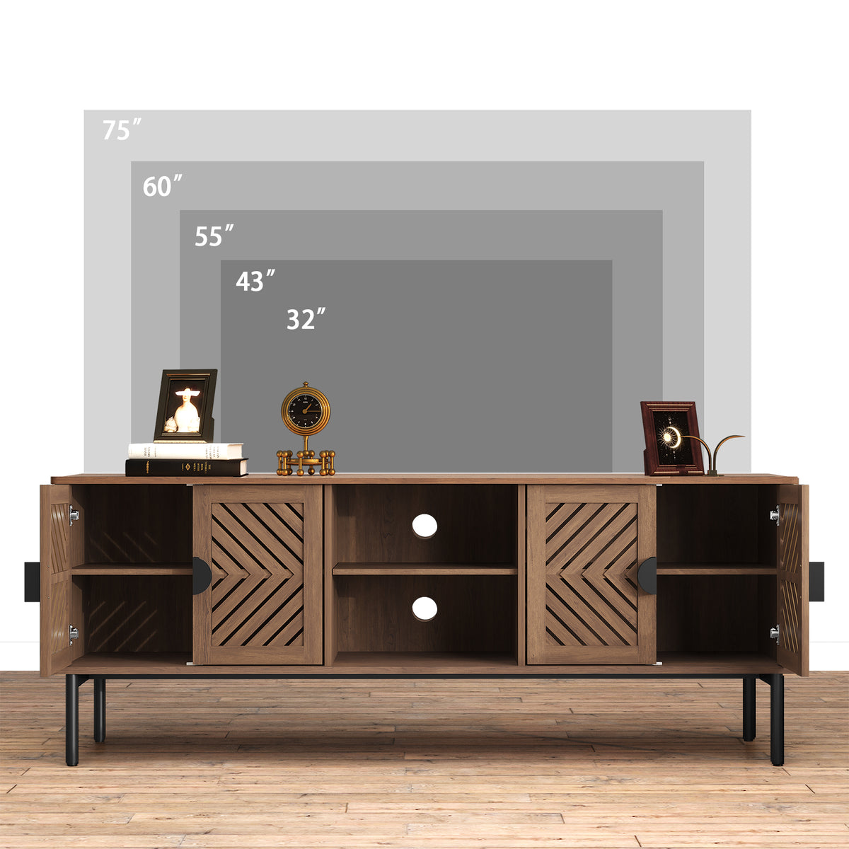CBJCBJ Modern Mid Century 63" TV Stand for 70" TV with Storage, Entertainment Center for Living Room, Walnut
