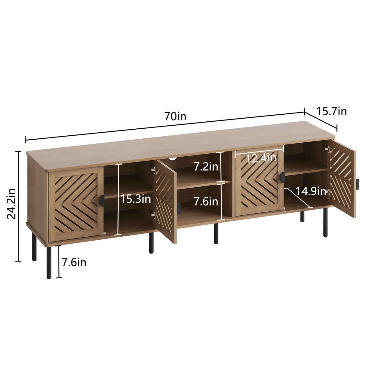 CBJCBJ Modern Mid Century 70" Large TV Stand for 80" TV, Entertainment Center with Storage,Wood