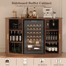 HLR Mid Century Coffee Bar Cabinet, Wine Cabinet Mini Fridge Space, Brown