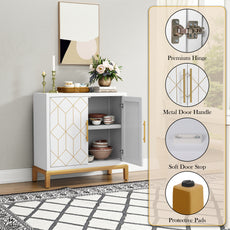 HLR 30.7" White Accent Cabinet with 2 Doors, Entryway Cabinet with Gold Trim, Modern Buffet Sideboards