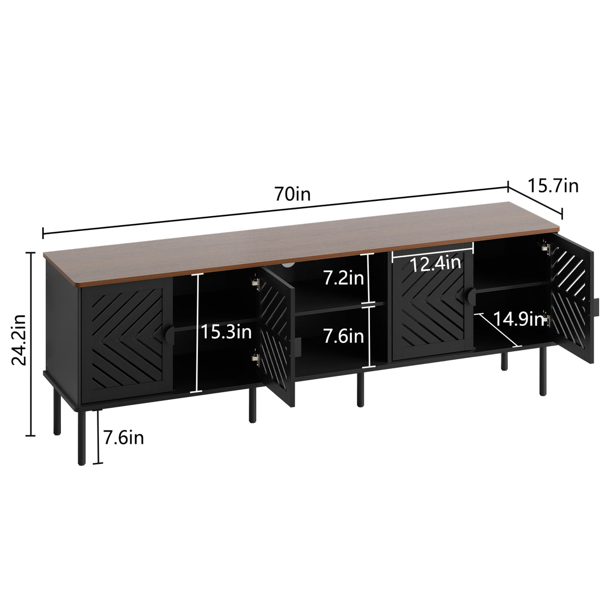 CBJCBJ Modern Mid Century 70" Large TV Stand for 80" TV, Entertainment Center with Storage,Black