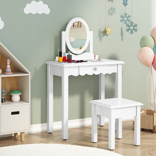 CBJCBJ Kids Vanity Set with Mirror and Stool（Detachable Top）, Wooden 2 in 1 Princess Makeup Desk Dressing Table,White