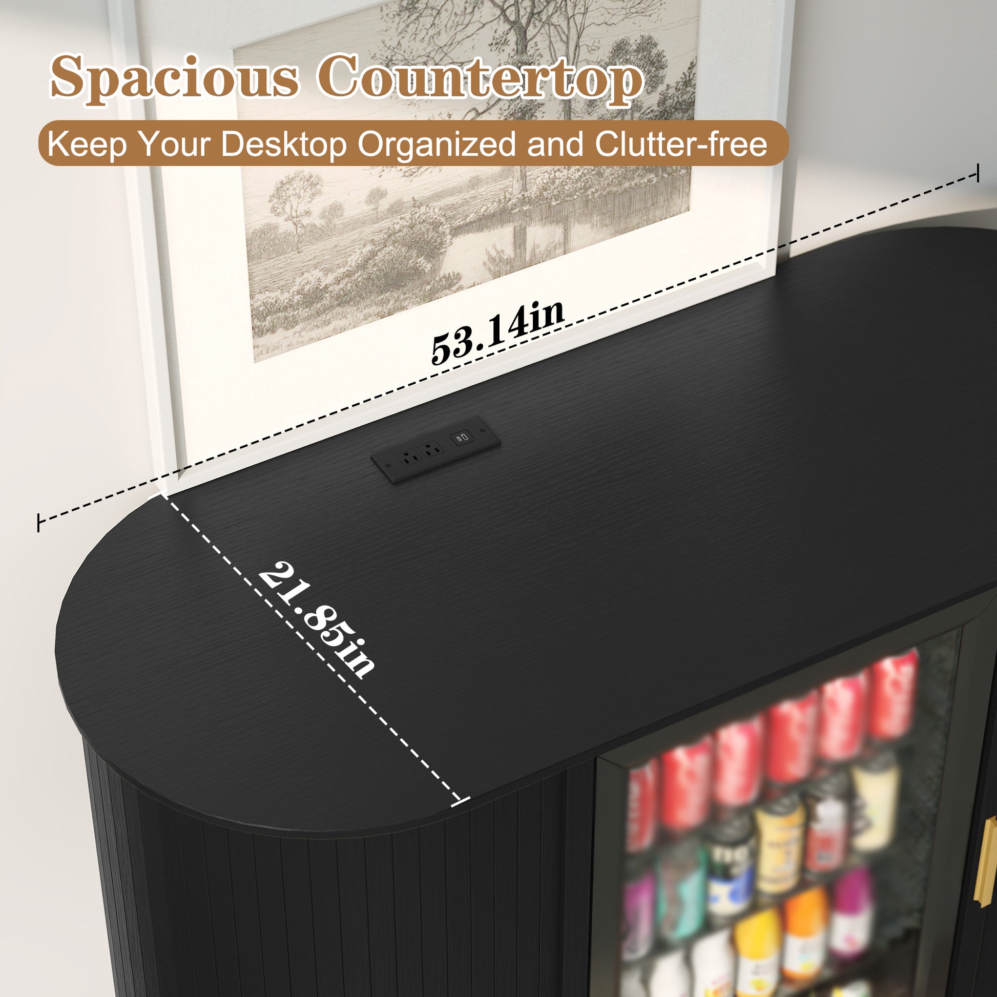 CBJCBJ 53" Wine Bar Cabinet with Tambour Door, Coffee Bar for Dining Room,Black