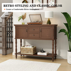 CBJCBJ 42'' Farmhouse Console Table , 2 Drawer Narrow Long Entryway Table with Open Storage Shelf , for Living Room,Brown