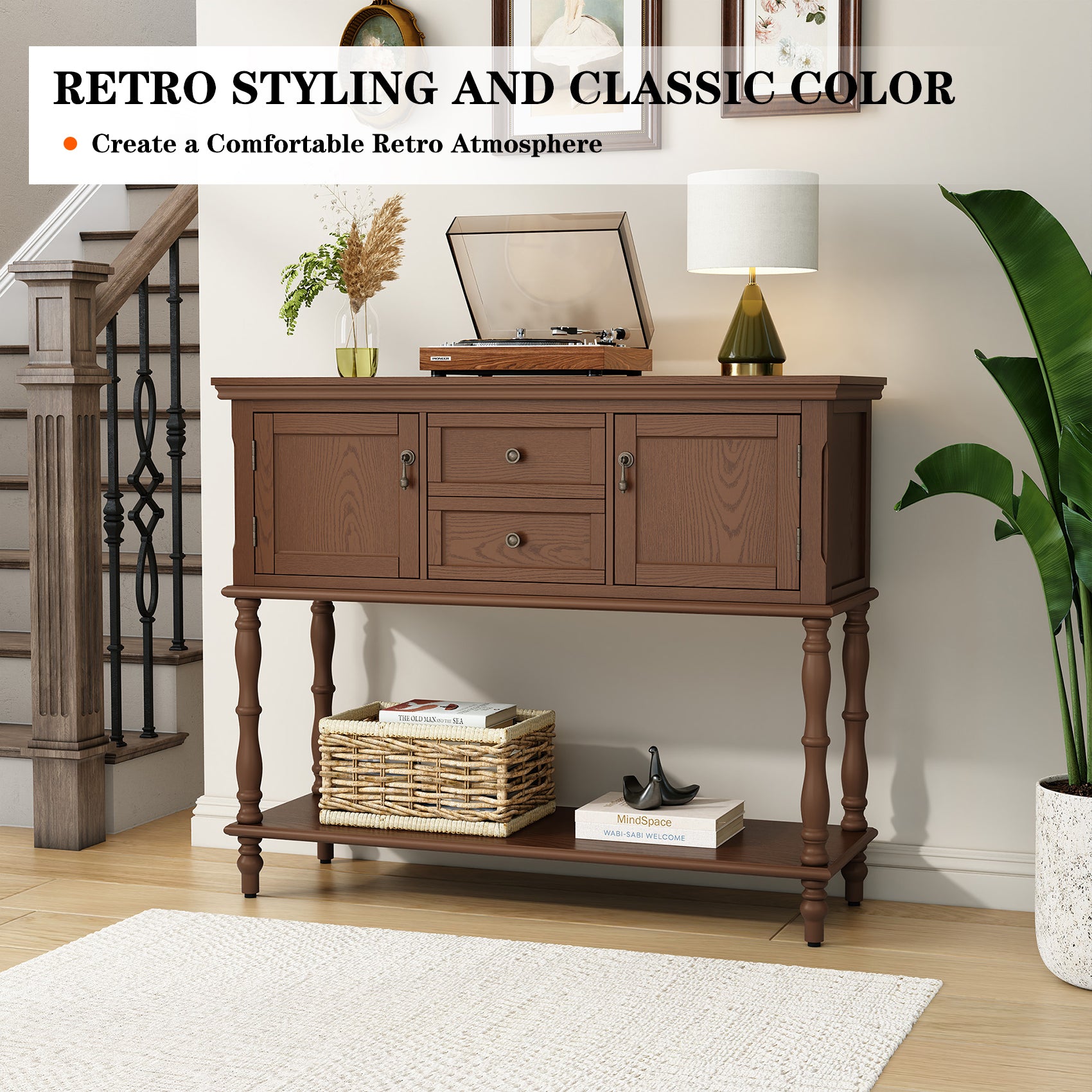 CBJCBJ 42'' Farmhouse Console Table , 2 Drawer Narrow Long Entryway Table with Open Storage Shelf , for Living Room,Brown