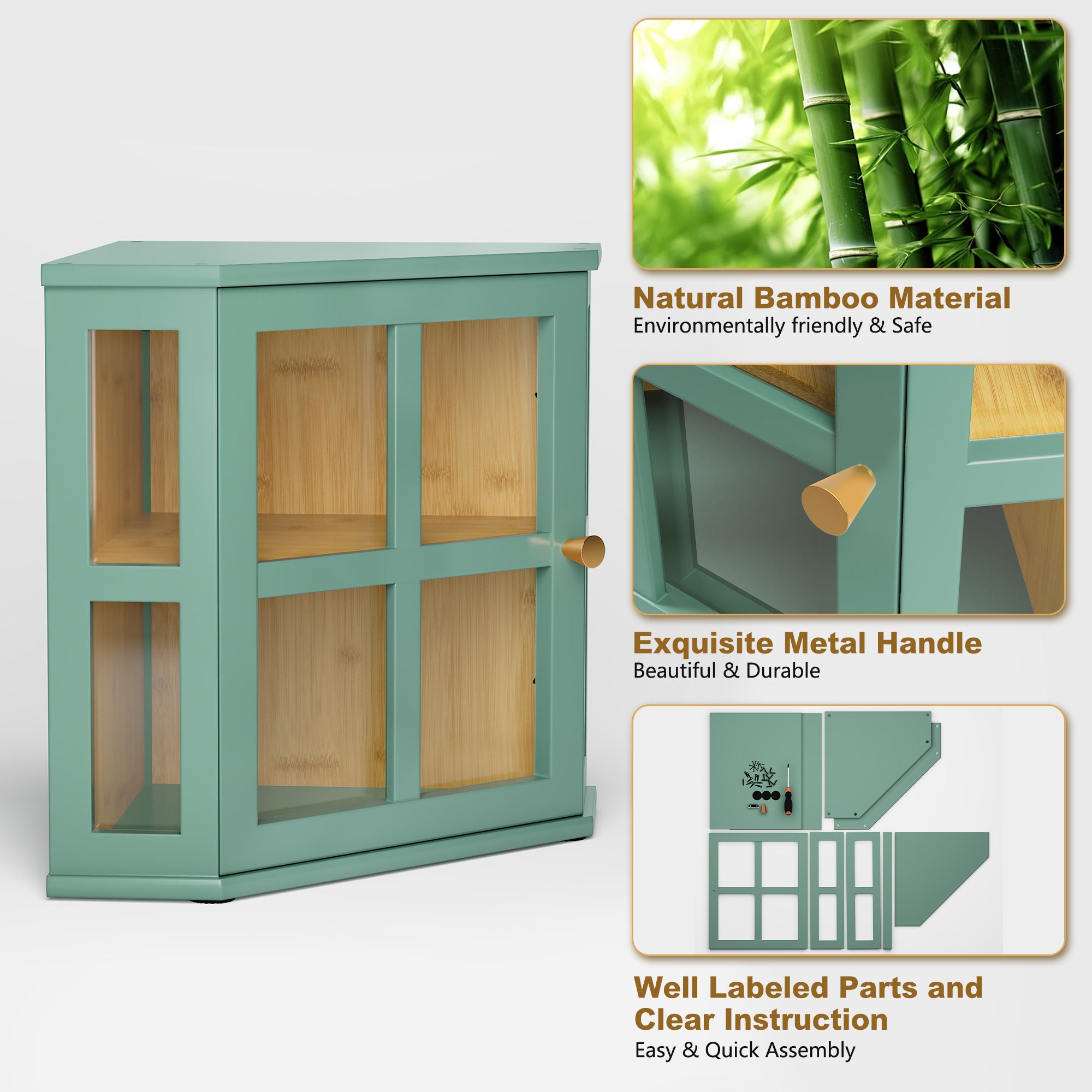 CBJCBJ Bamboo Bread Box, 2-Tier Countertop Storage Rack, Modern Retro Pantry Decor,Green