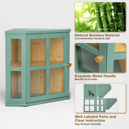 CBJCBJ Bamboo Bread Box, 2-Tier Countertop Storage Rack, Modern Retro Pantry Decor,Green