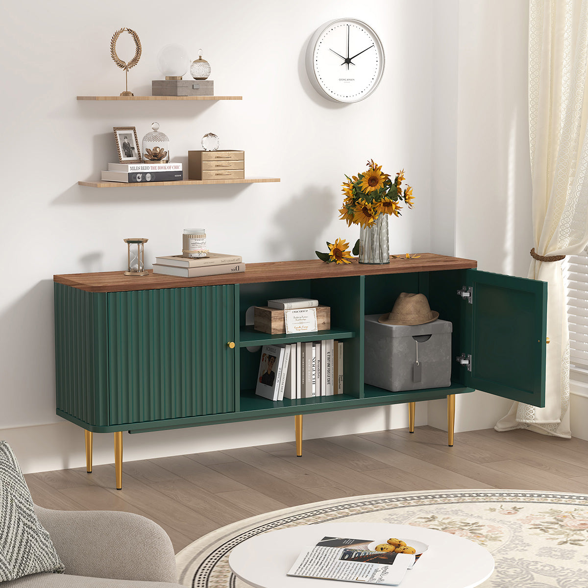 HLR Modern Fluted 55" TV Stand for 65 Inch TV with Storage, Entertainment Center for Living Room, Green