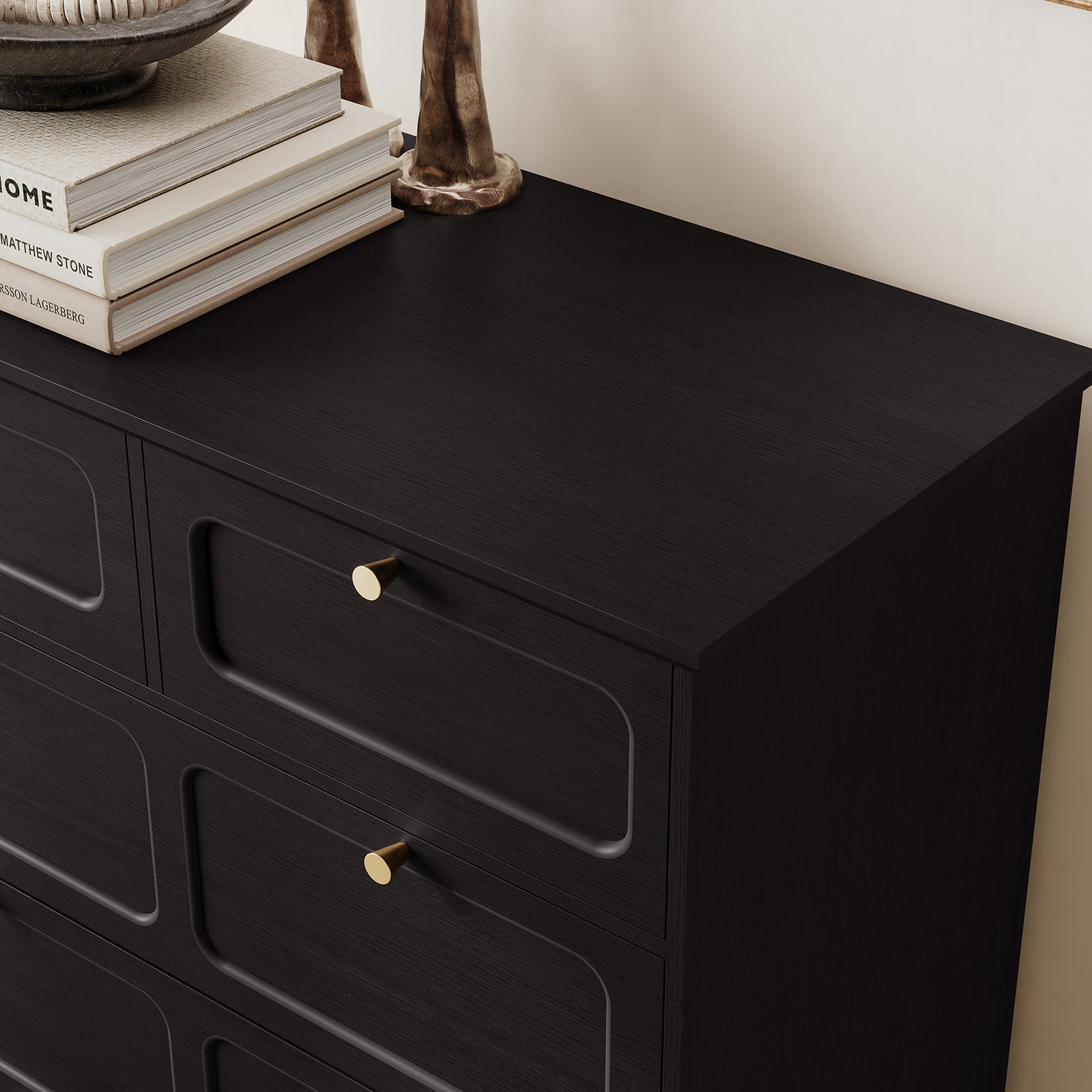 CBJCBJ 31.5" 5 Drawers Dressers, Large Floor Mid-Century Chest of Drawers for Bedroom, Hallway, Black