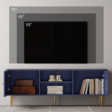 HLR 67 In Fluted TV Stand for TVs Up to 75 Inch, Mid Century Modern Entertainment Center with Storage, Blue