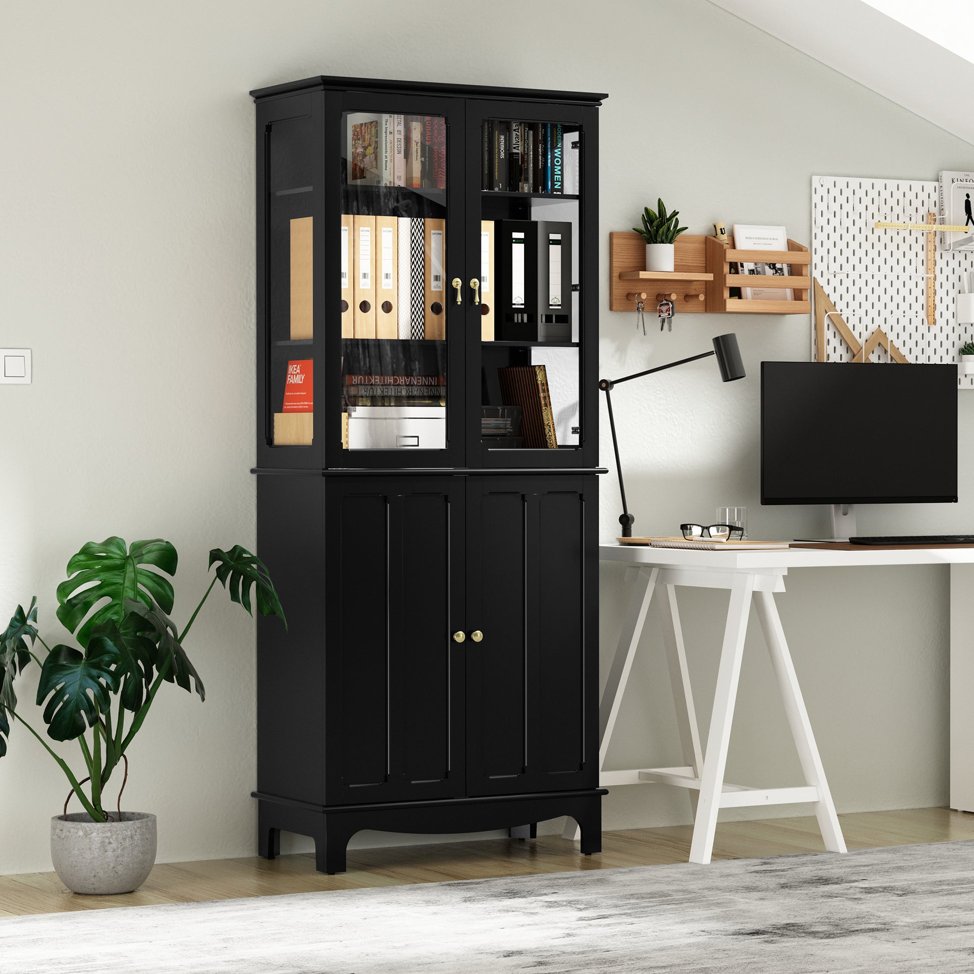 HLR 72" Modern Black Cupboard with Adjustable Shelves, Elegant Storage Cabinet