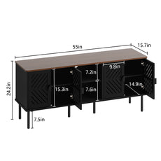 HLR Mid Century Modern 55" TV Stand for 65 Inch TV, Entertainment Center with Storage, Black