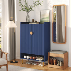 CBJCBJ 7-Tier Shoe Cabinet Storage with 2 Door and Adjustable Shelves Wood Shoes Rack for Entryway, Blue