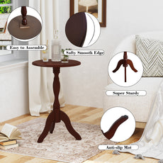 HLR Round Small End Table Set of 2, Wooden Pedestal Side Coffee Table, 2pcs Vintage Accent Nightstand for Living Room, Bedroom, Entryway, Dark Brown