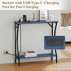 CBJCBJ Narrow Console Table with Charging Station, 2-Tier Simple Entryway Table for Living Room Hallway,Blue