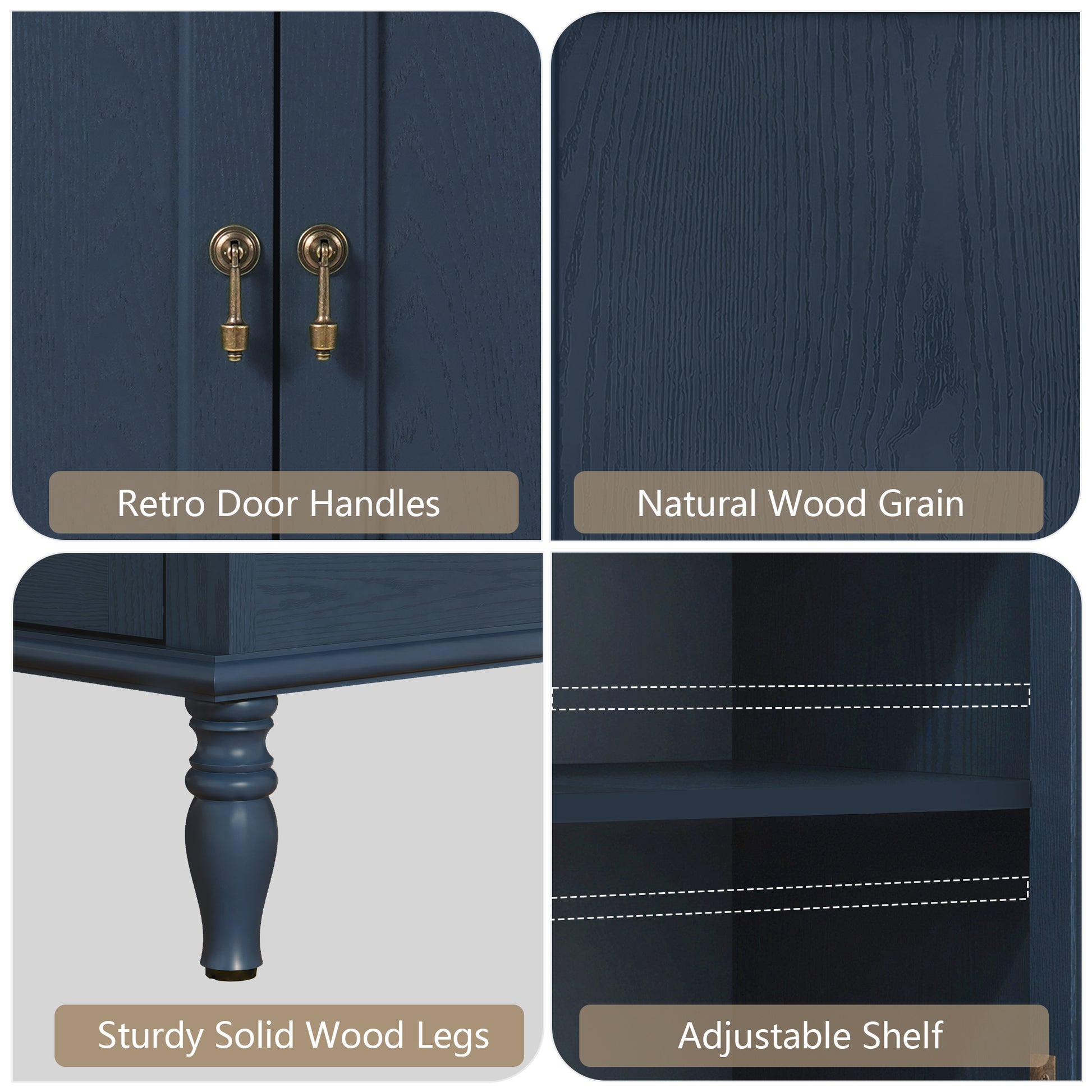 HLR 31.5'' Large Sideboard Buffet Cabinet with Storage, 2 Doors Modern Credenza Table for Living Room, Navy Blue