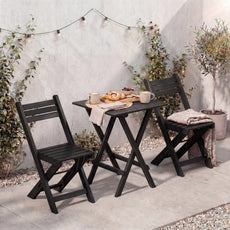 HLR 3-Piece Folding Bistro Table and Chairs Set, Outdoor Patio Solid Wood Furniture Sets with Table Outdoor Garden, Black