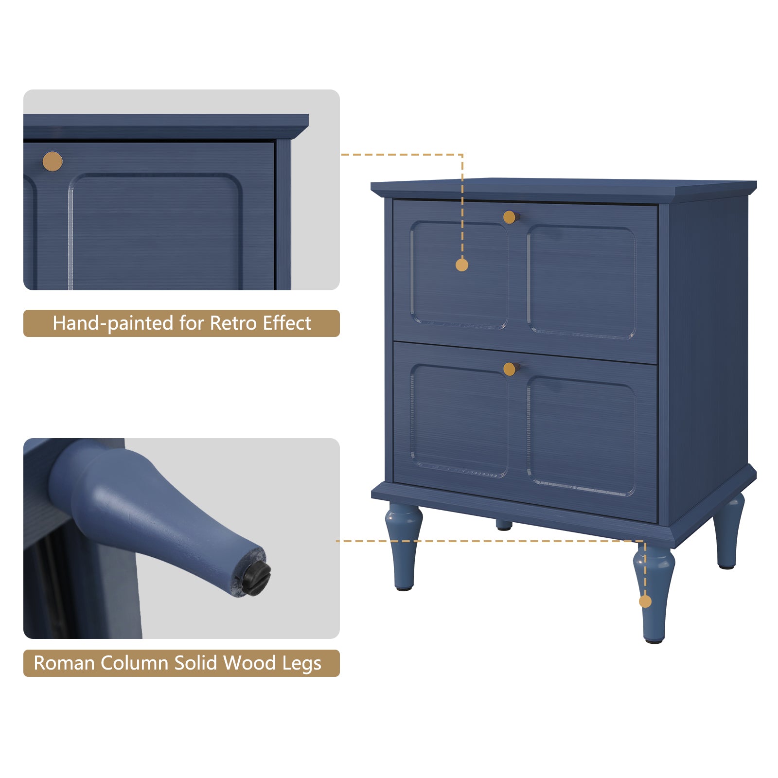 CBJCBJ21" Mid-century Nightstands Set of Two, Featuring Two Storage Drawers with Metal Handles, Blue