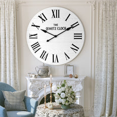 CBJCBJ 35.5” Farmhouse Large Shiplap Round Wall Clock with Roman Numeral for Living Room Decor,White