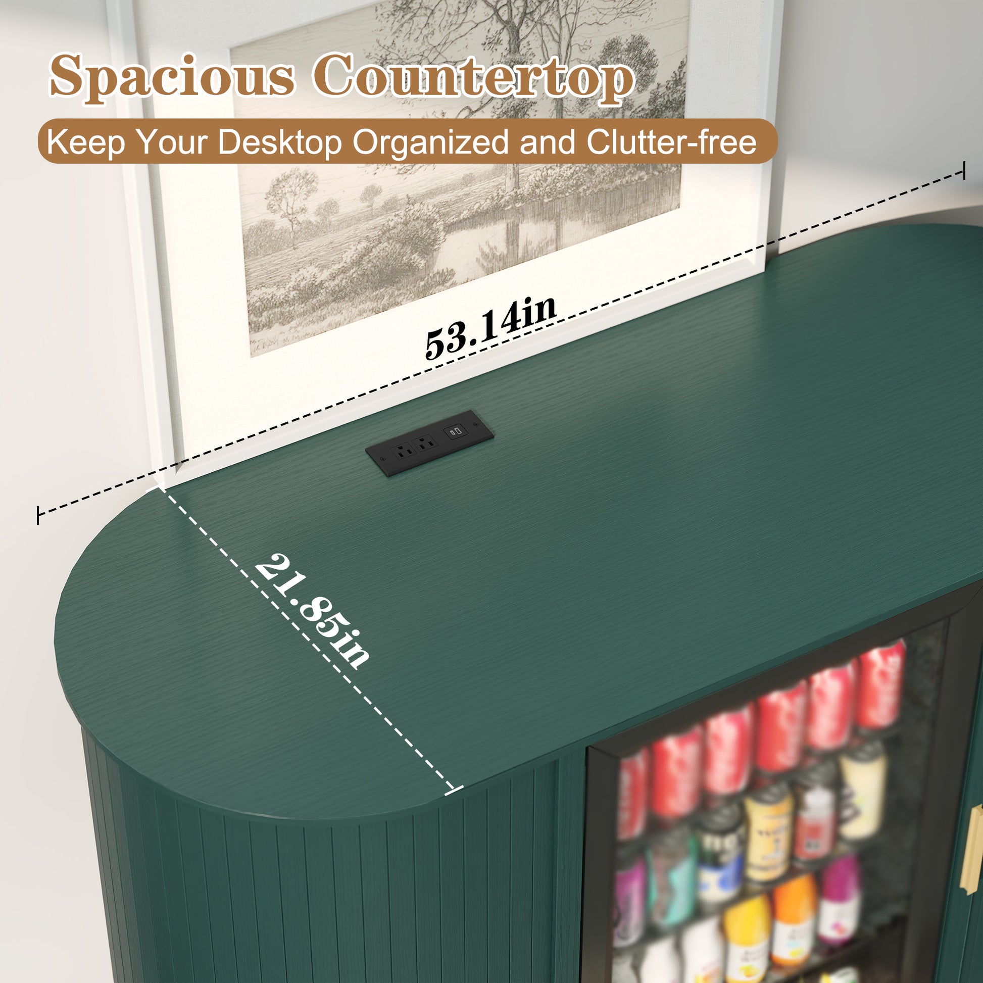 CBJCBJ Modern 53" Wine Cabinet with Socket and Refrigerator space, Bar Cabinet for Dining Room,Brown