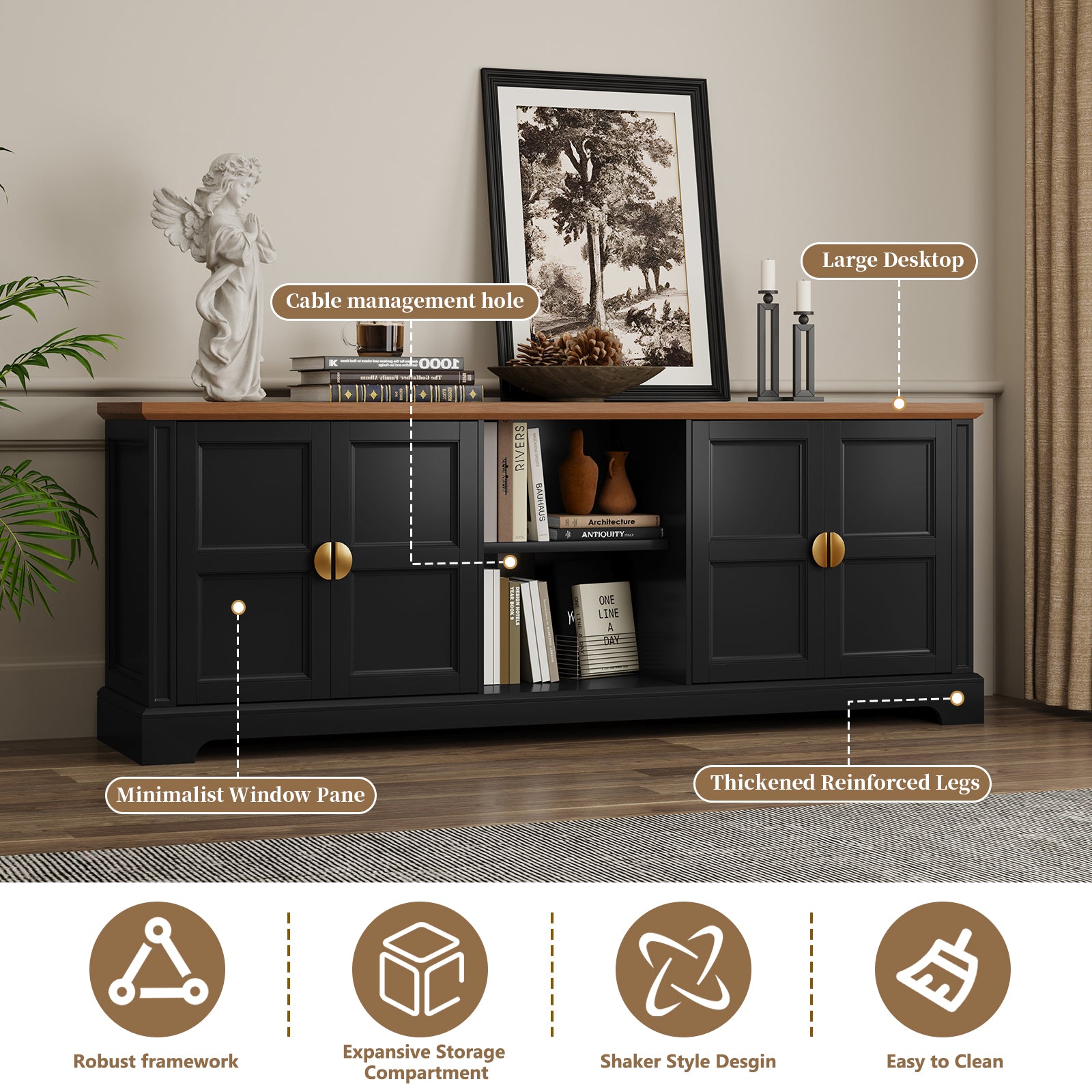 CBJCBJ Mid Century 67" TV Stand for TVs up to 75", Entertainment Center with Storage for Living Room