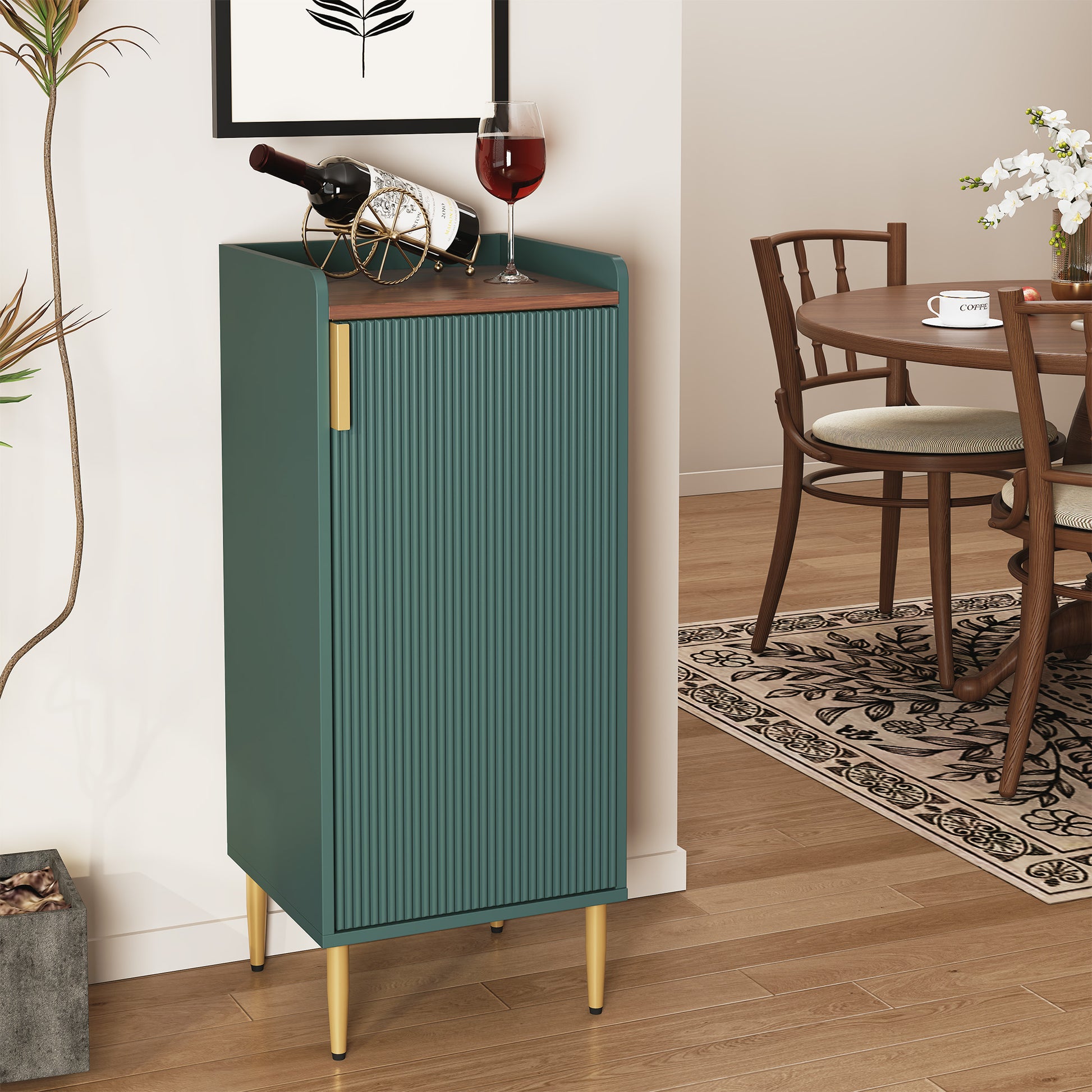 CBJCBJ Modern Wine Storage Cabinet with Rack & Adjustable shelves Coffee Bar for Kitchen, Dining Room, Apartment, Green
