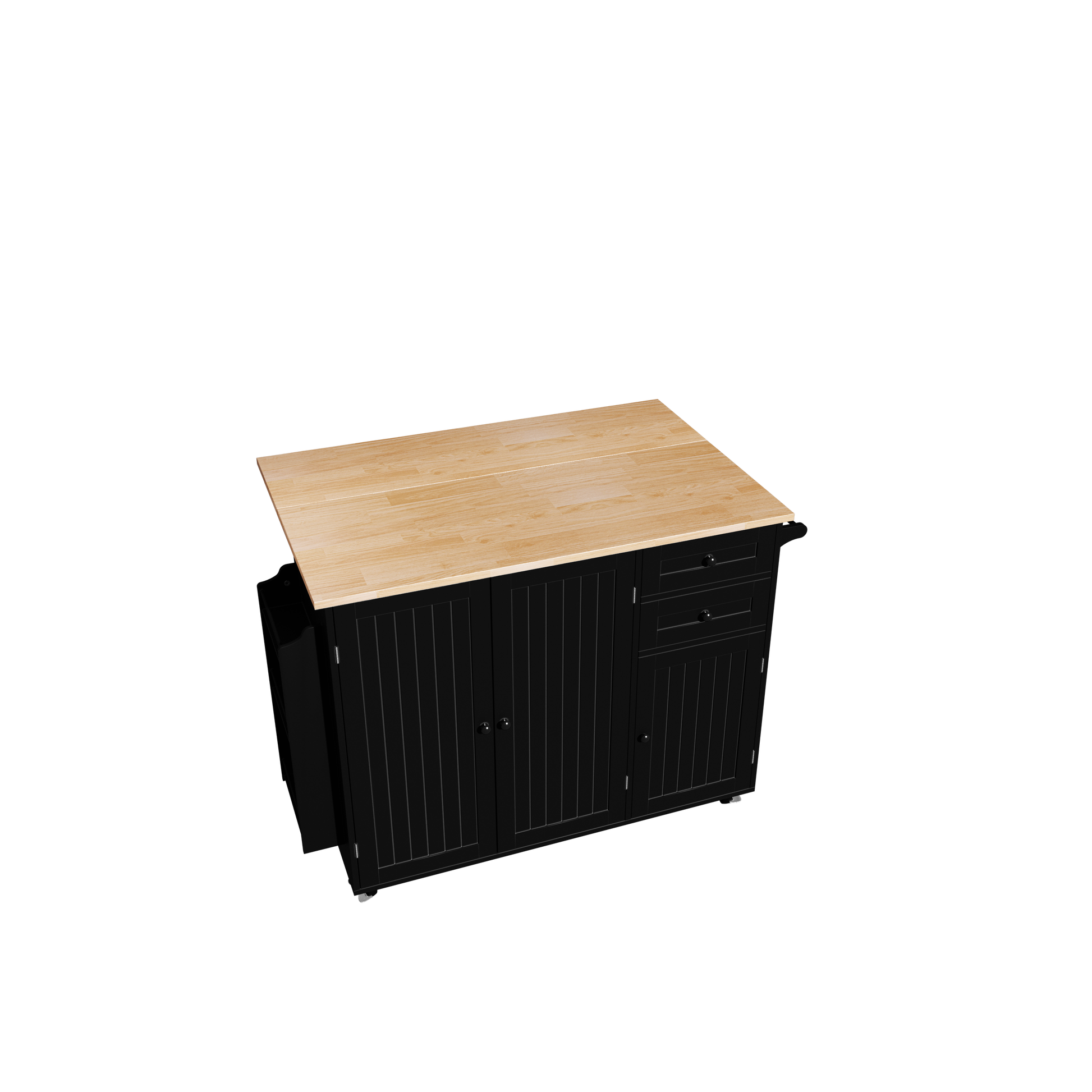 HLR 50.39" Kitchen Islands with Storage, Wood Top Cart with Drop Leaf and Wheels,Black