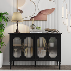 CBJCBJ Retro 47'' Wood Sideboard Buffet Cabinet,Storage Cabinet with Glass Doors for Living Dining & Bedroom (Black)