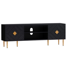 HLR Modern 70" TV Stand, for TVs up to 80", Living Room Entertainment Center with 4 Door Storage Cabinet, Black