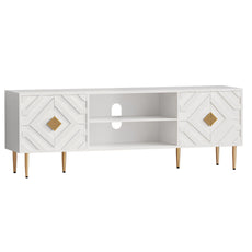 HLR Modern 70" TV Stand, for TVs up to 80", Living Room Entertainment Center with 4 Door Storage Cabinet, White