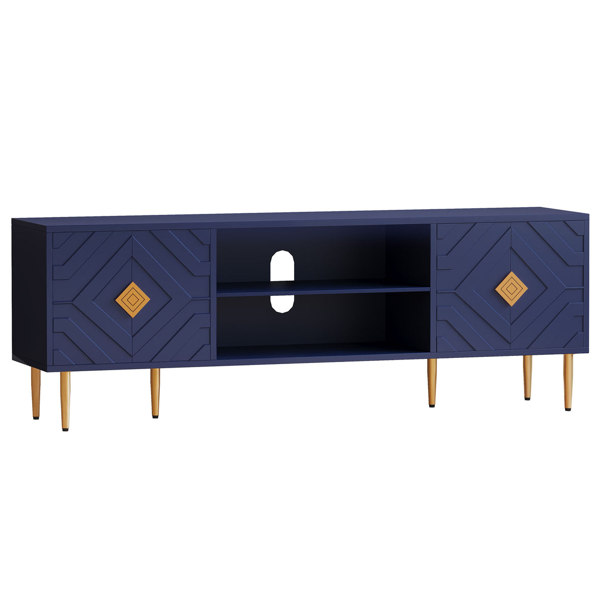HLR Modern 70" TV Stand, for TVs up to 80", Living Room Entertainment Center with 4 Door Storage Cabinet, Blue