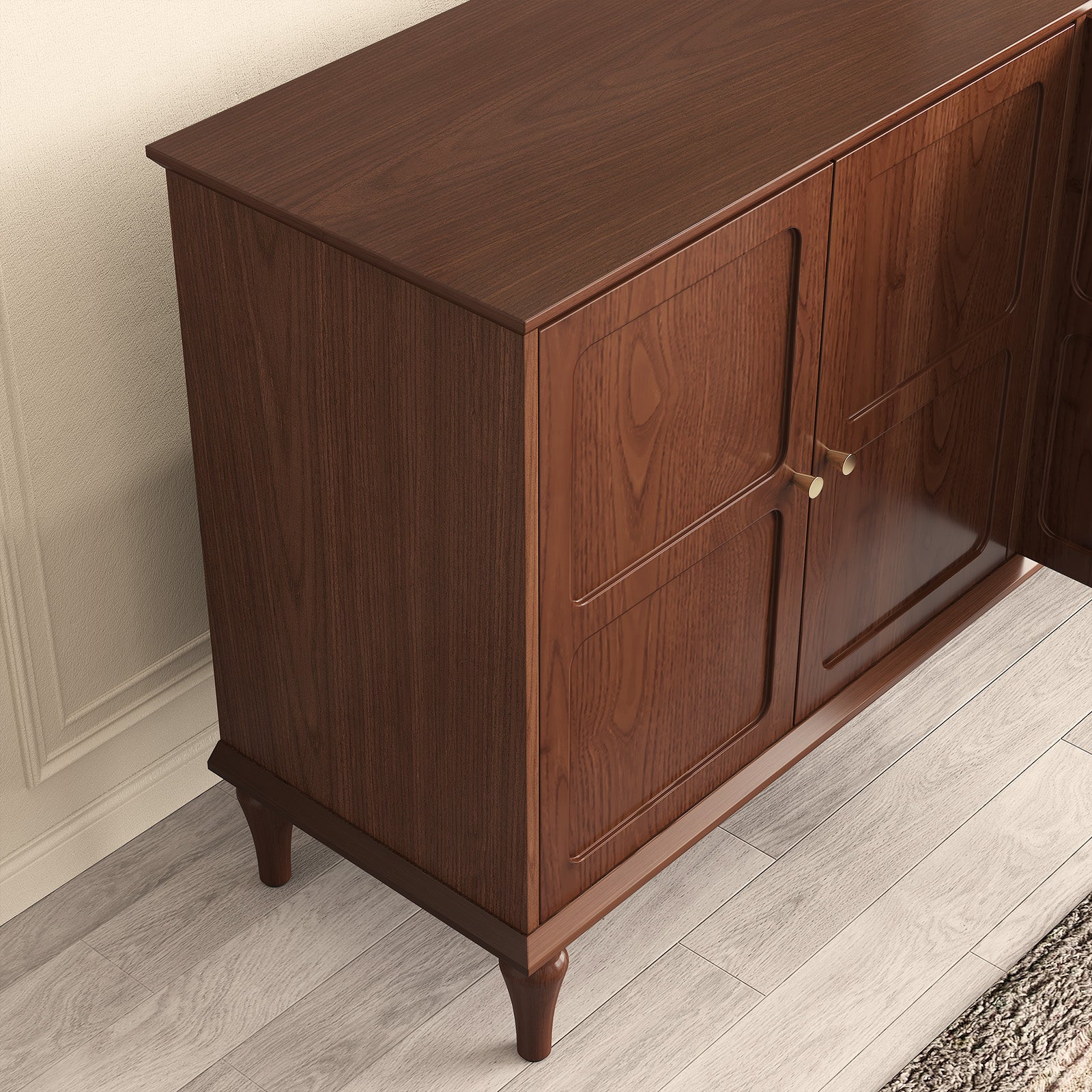 HLR Mid Century 58" Wood 4 Door Sideboard Buffet Cabinet with Storage for Living Dining (Brown)